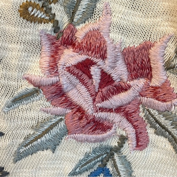 Karyn SEO Embroidered Beige kimono Cardigan Sweater, asymmetric oversized size S - Picture 10 of 13